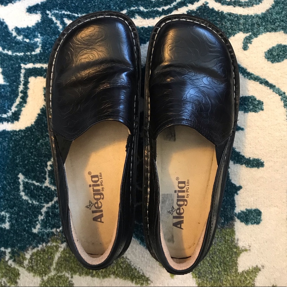 Alegria Black Leather Slip On Shoe Size 38